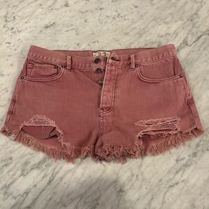 We The Free Distressed Pink Jean Shorts